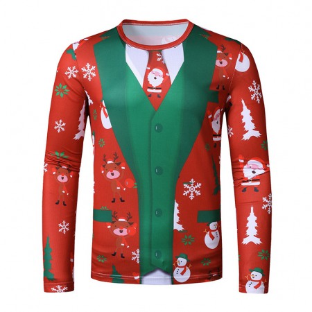 New 3D Personality Printing Fashion Men's Christmas Long-Sleeved T-Shirt